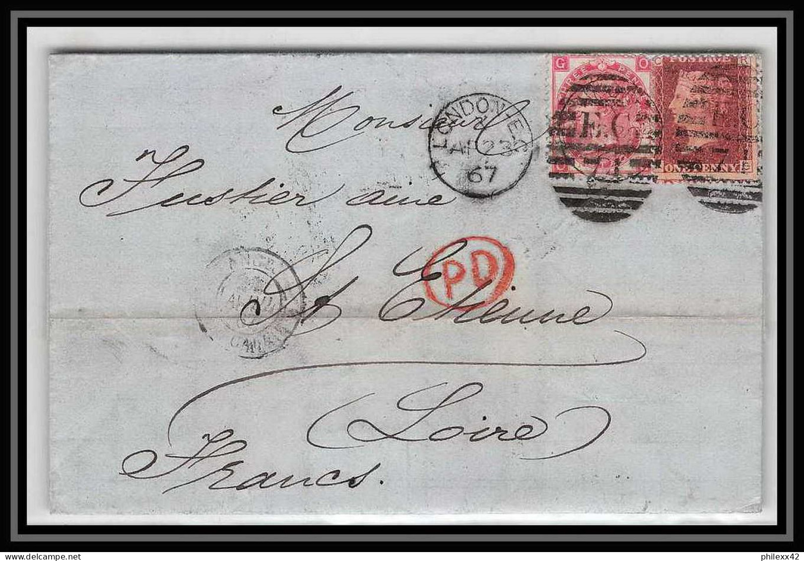 35904 N°26 + 33 Victoria London St Etienne France 1867 Lettre Cover Grande Bretagne England - Briefe U. Dokumente