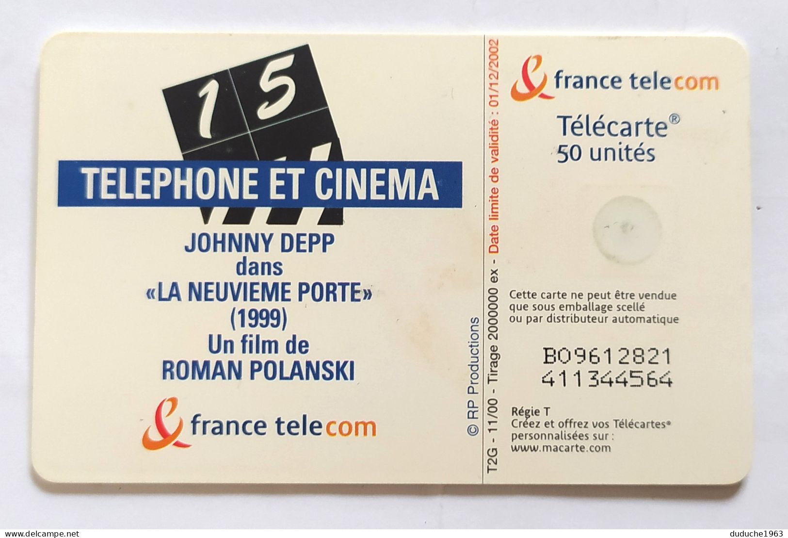 Télécarte France - Téléphone Et Cinéma - Johnny Deep - Unclassified