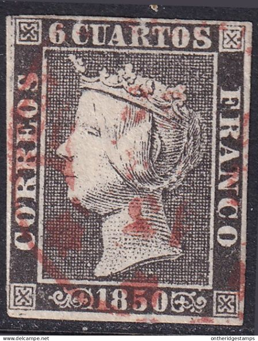 Spain 1850 Sc 1b España Ed 1 Used Date (baeza) Cancel Type I Position 2 With Plate Flaw - Gebraucht