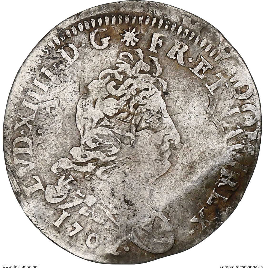 France, Louis XIV, 5 Sols Aux Insignes, 1702, Caen, Argent, TB+, Gadoury:108 - 1643-1715 Louis XIV Le Grand