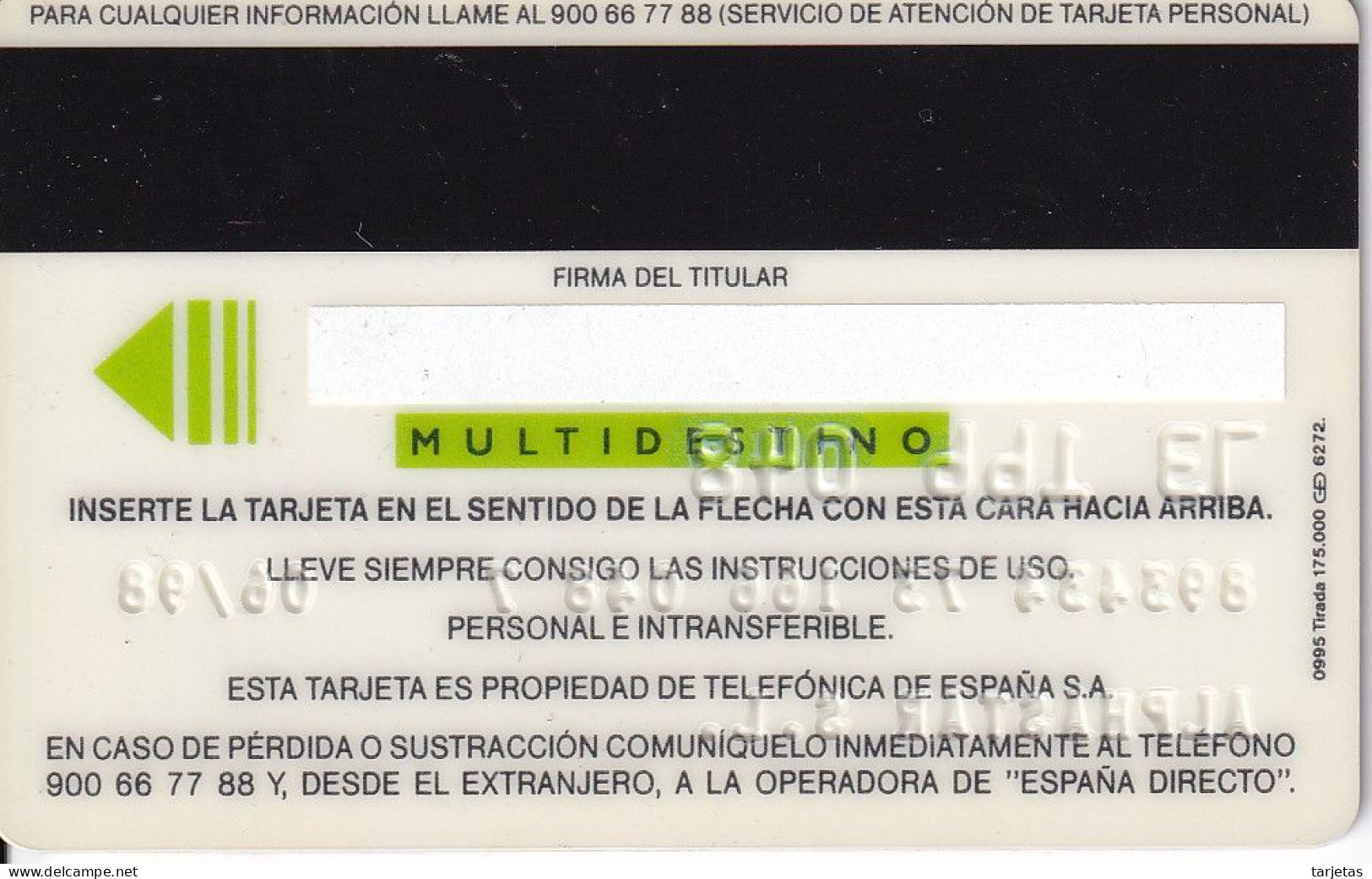 BMP-013 TARJETA PERSONAL DE ESPAÑA DE TELEFONICA MULTIDESTINO FECHA 09/95 - Tests & Services