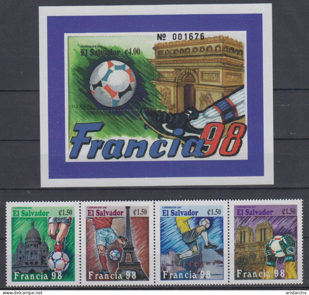 SALVADOR 1998 FOOTBALL WORLD CUP S/SHEET AND 4 STAMPS - 1998 – France