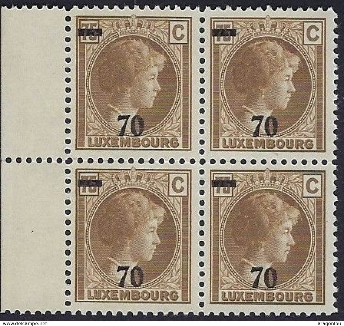 Luxembourg - Luxemburg - Timbres - Bloc à 4  70 75c.   MNH**   VC.  128,-   Rare - 1926-39 Charlotte Rechterzijde