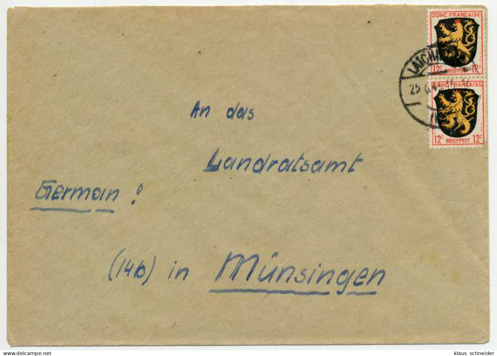 FRANZ. ZONE ALLG. AUSG. Nr 6 BRIEF MEF X5BC316 - Amtliche Ausgaben