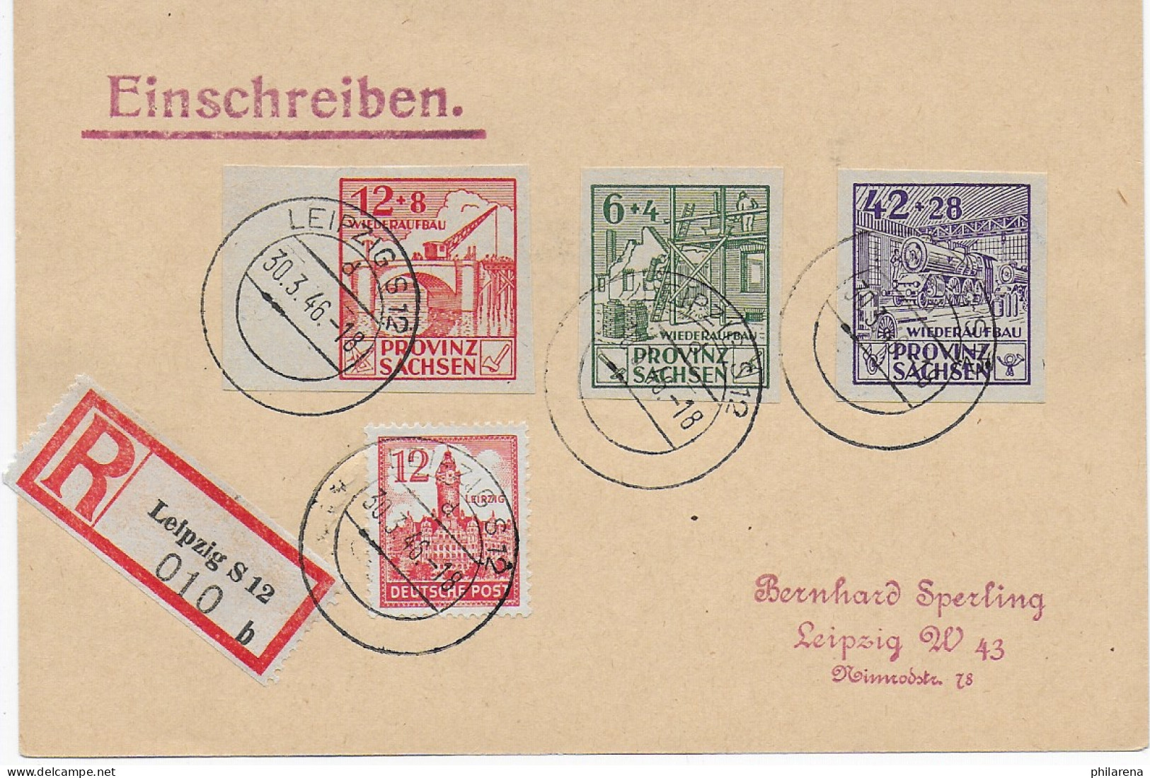SBZ: Einschreiben Leipzig 1946, Philatelistisch, Rückseite Blanko - Briefe U. Dokumente