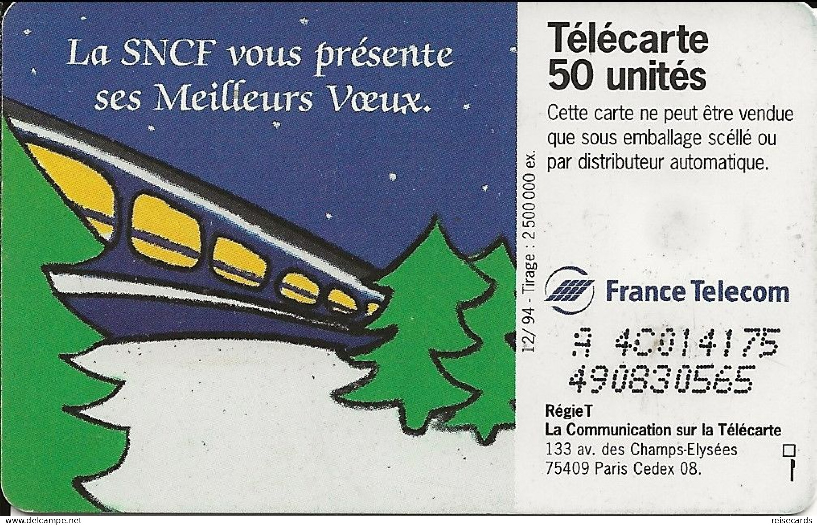 France: France Telecom 12/94 F535B SNCF Père Noël - 1994