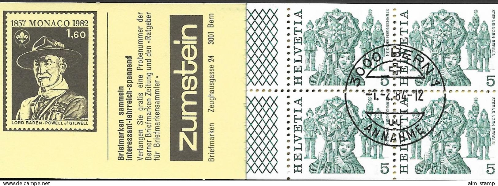 1984 Schweiz Mi. MH 78 A E Gest. Deckelvariante  I  Deckel Gelb, Volksbräuche - Booklets