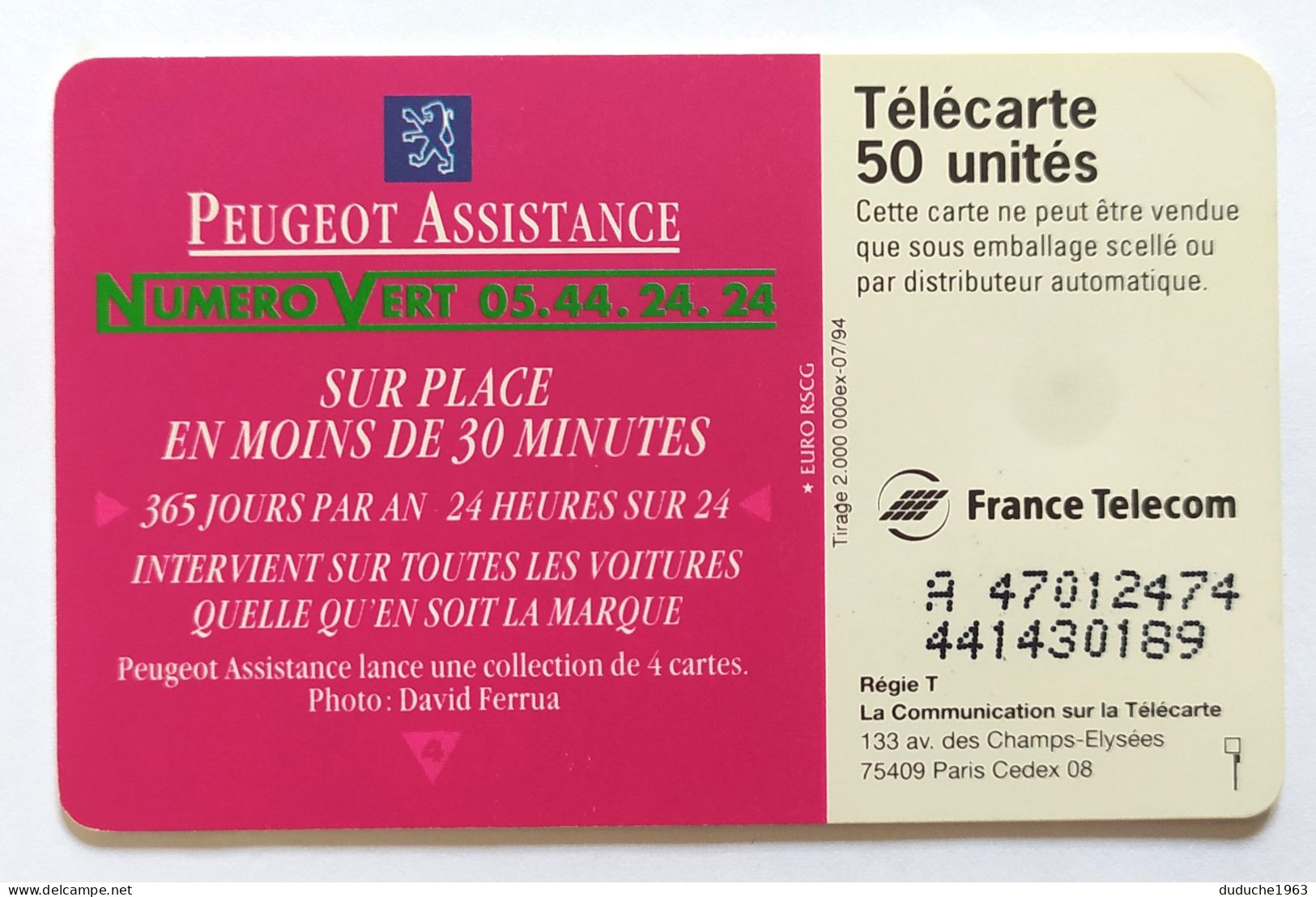 Télécarte France - Peugeot Assistance - Unclassified