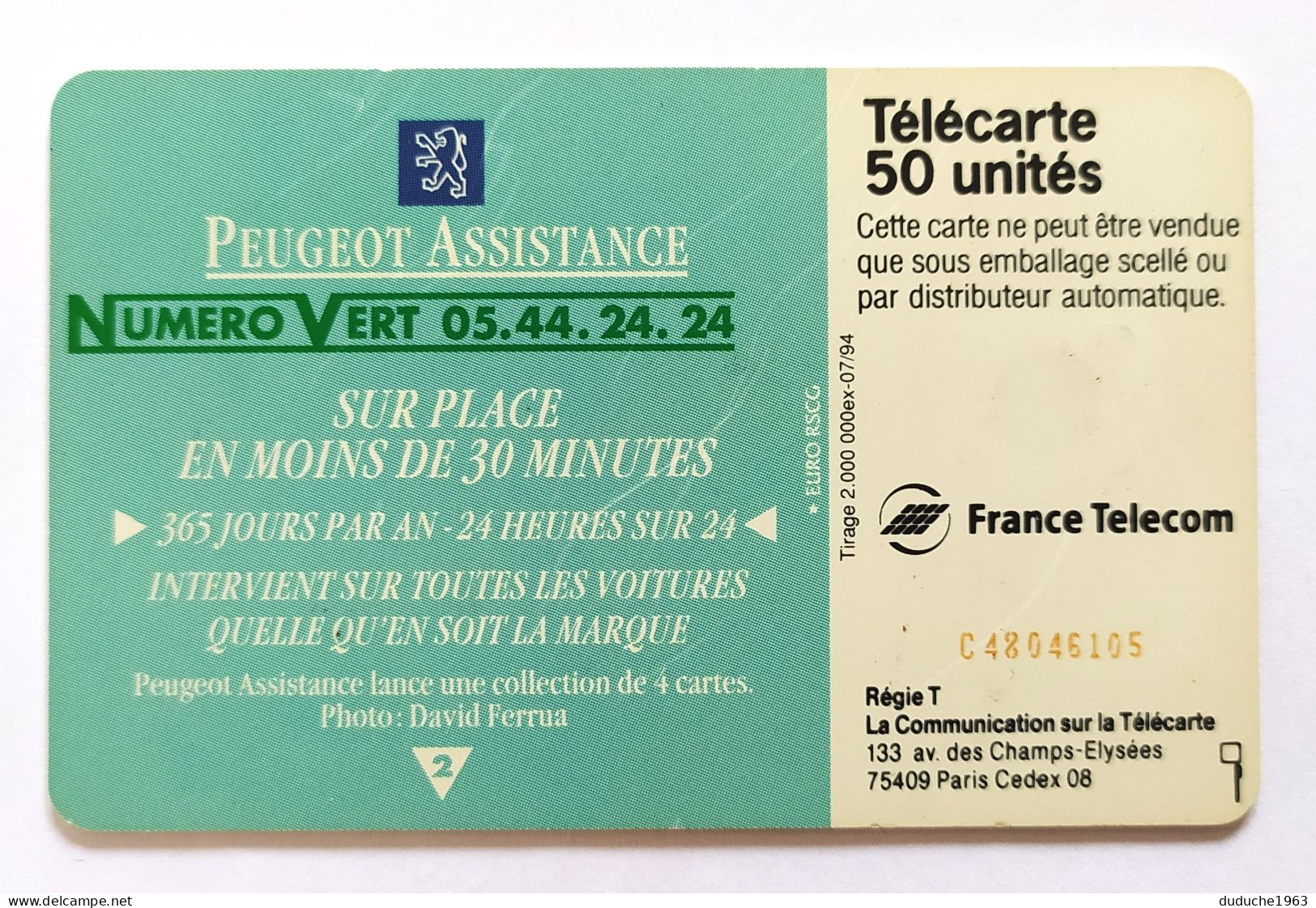 Télécarte France - Peugeot Assistance - Ohne Zuordnung