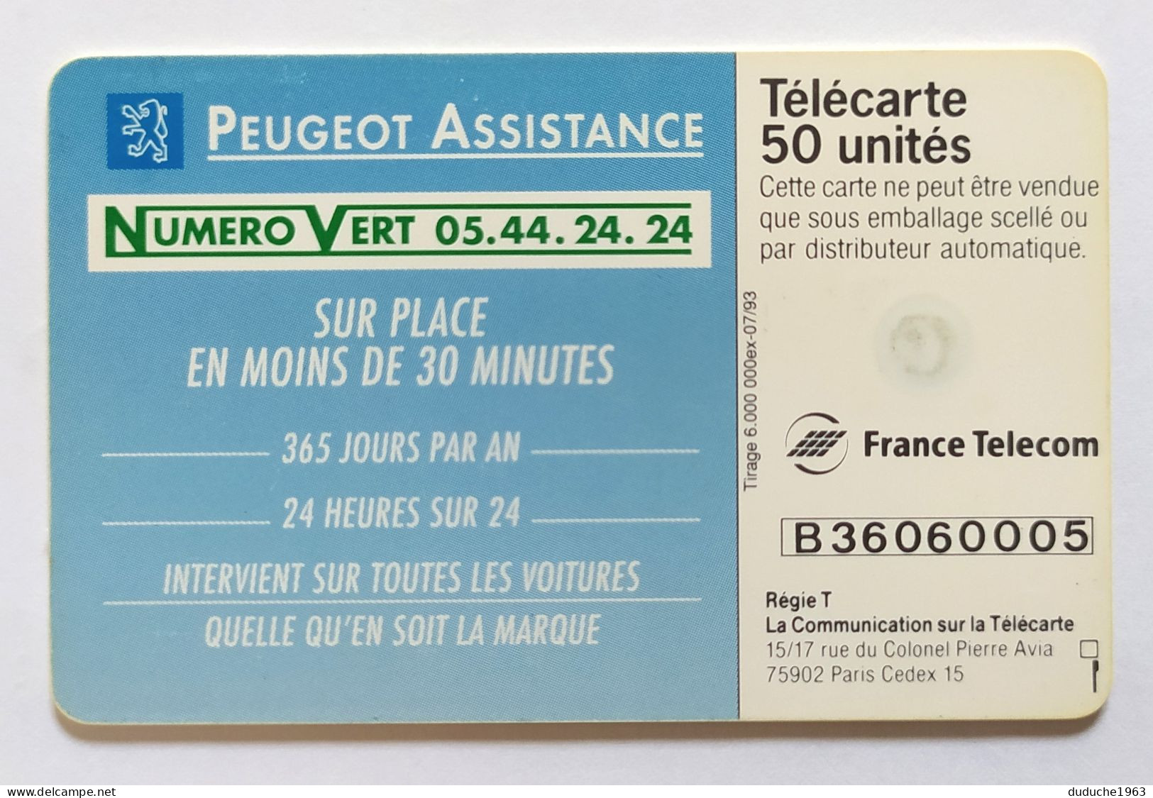 Télécarte France - Peugeot Assistance - Ohne Zuordnung