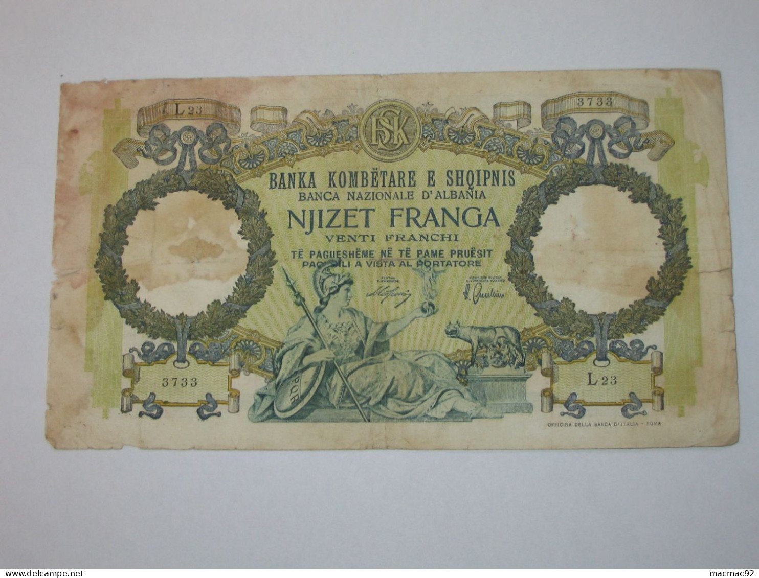 ALBANIE - 100 Njizet Franga 1939 (date Non Marqué) - Banca Nazionale D'Albania   **** EN ACHAT IMMEDIAT **** - Albanie