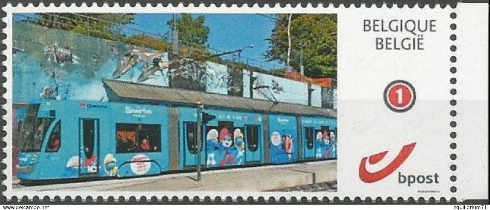 DUOSTAMP/MYSTAMP** - Les Schtroumpfs,Tram / De Smurfen,Tram / Die Schlümpfe,Straßenbahn / The Smurfs,Tram (Peyo) - Philastrips