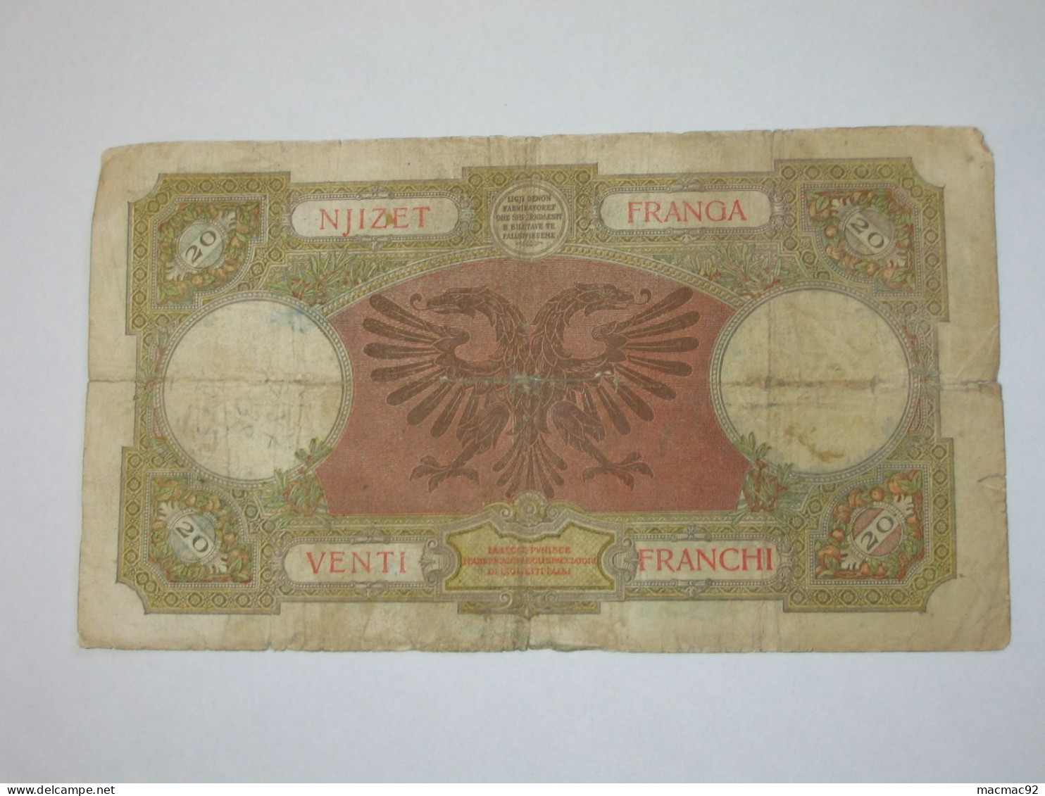 ALBANIE - 100 Njizet Franga 1939 (date Non Marqué) - Banca Nazionale D'Albania   **** EN ACHAT IMMEDIAT **** - Albania