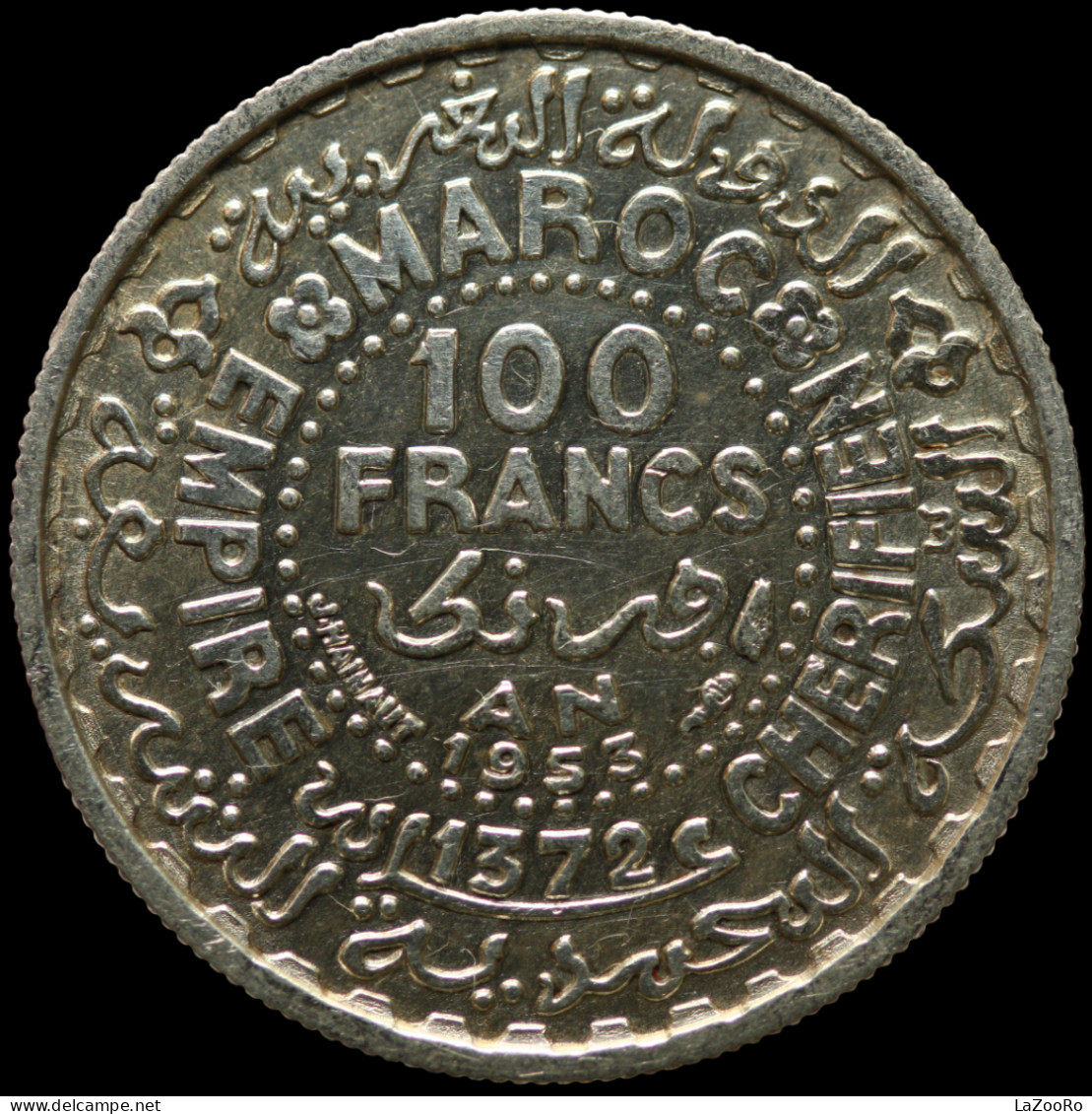 LaZooRo: Morocco 100 Francs 1953 UNC - Silver - Maroc