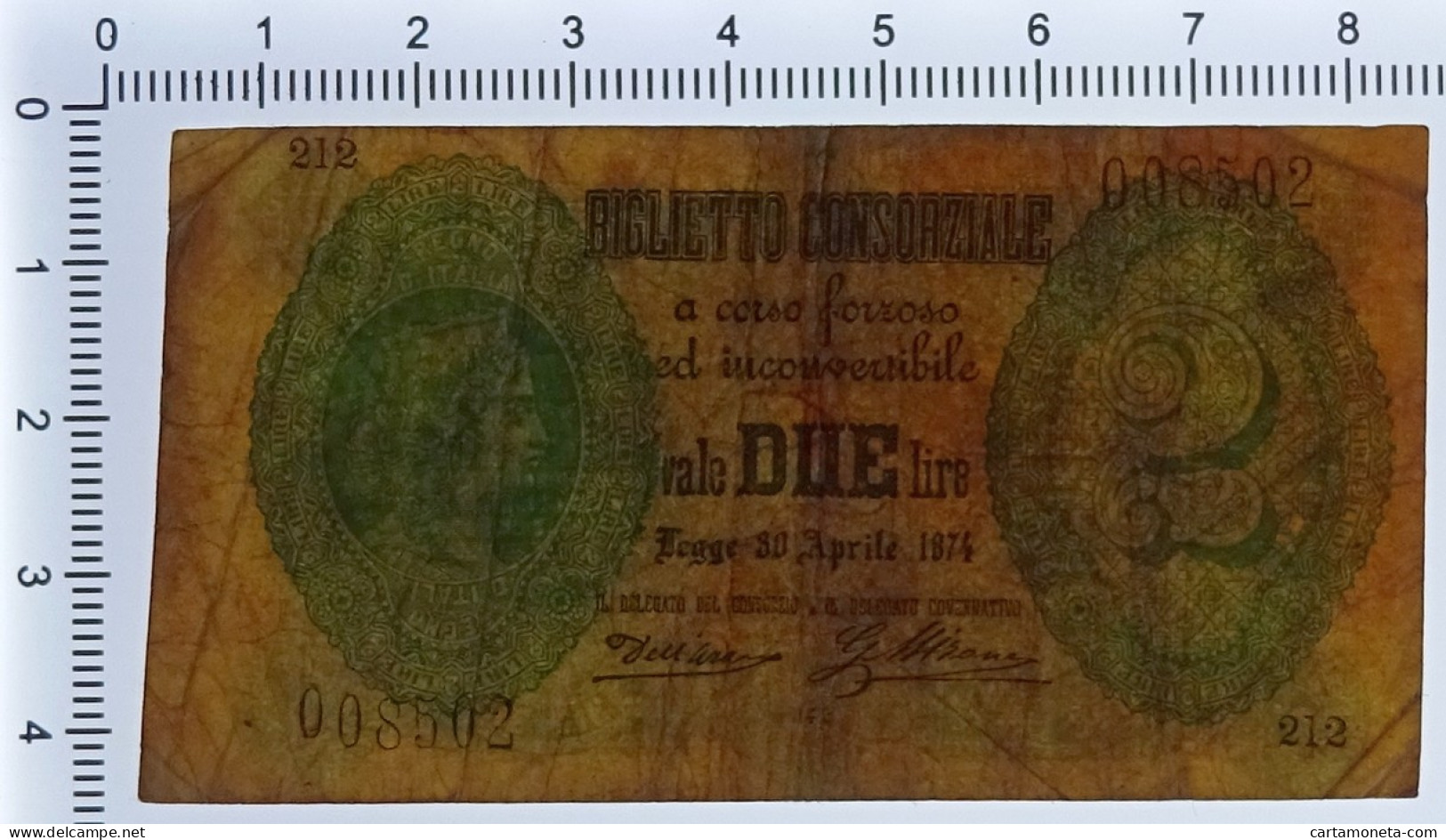 2 LIRE BIGLIETTO CONSORZIALE REGNO D'ITALIA 30/04/1874 BB - Biglietto Consorziale