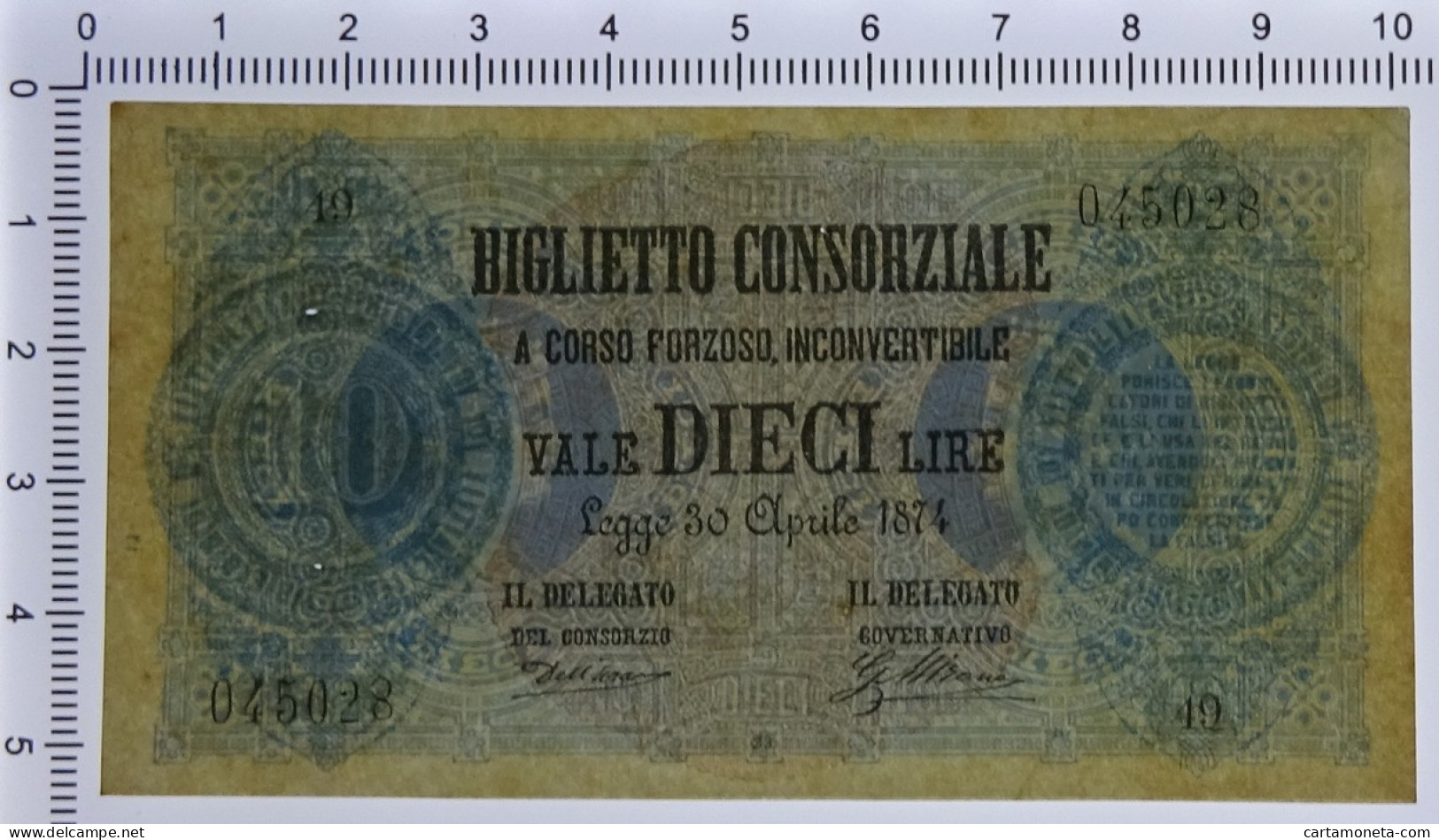 10 LIRE BIGLIETTO CONSORZIALE REGNO D'ITALIA 30/04/1874 SPL- - Biglietti Consorziale