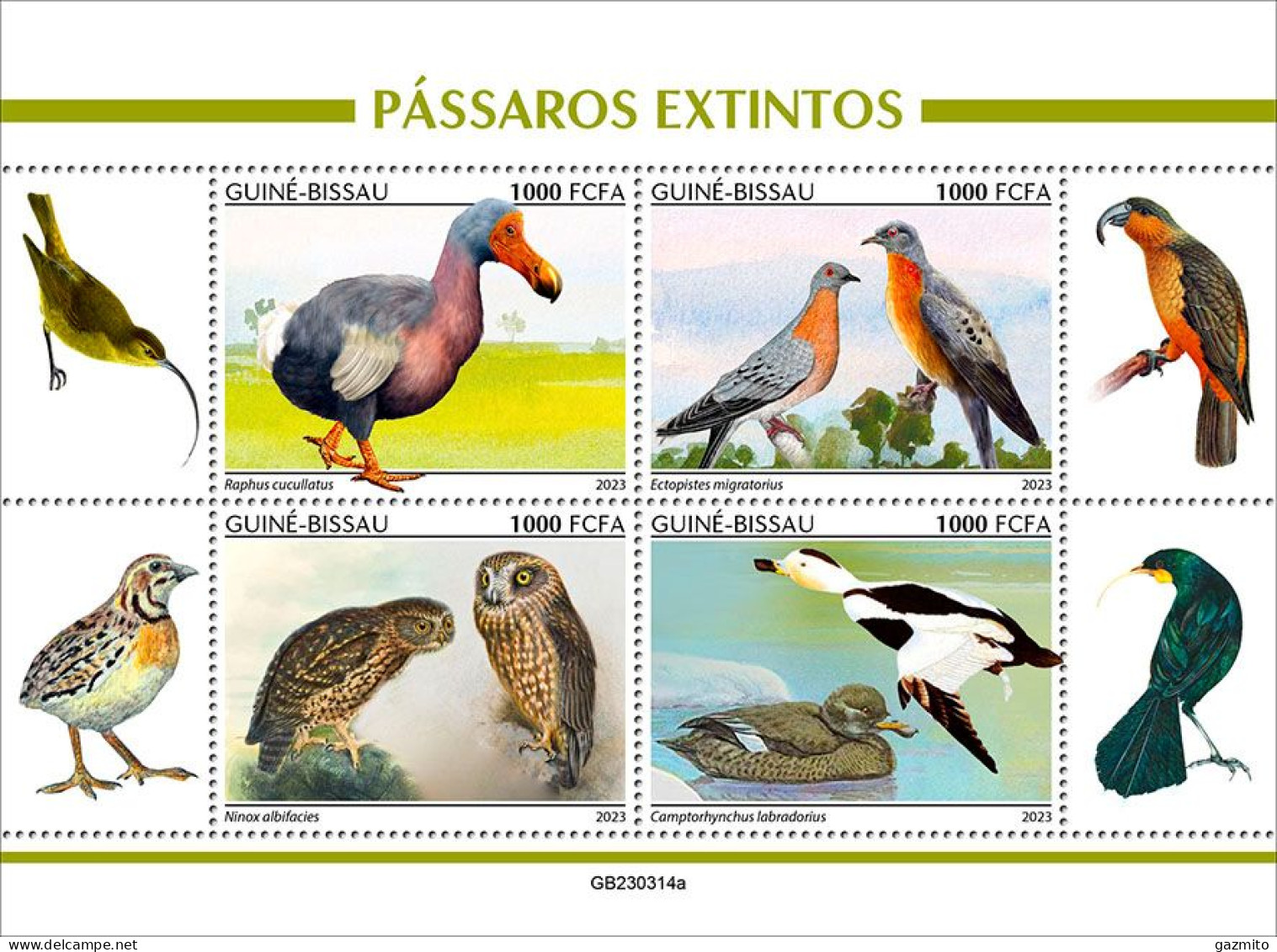 Guinea Bissau 2023, Animals, Extinct Birds, Owls, Dodo, Pigeon, Ducks, 4val In BF - Pigeons & Columbiformes
