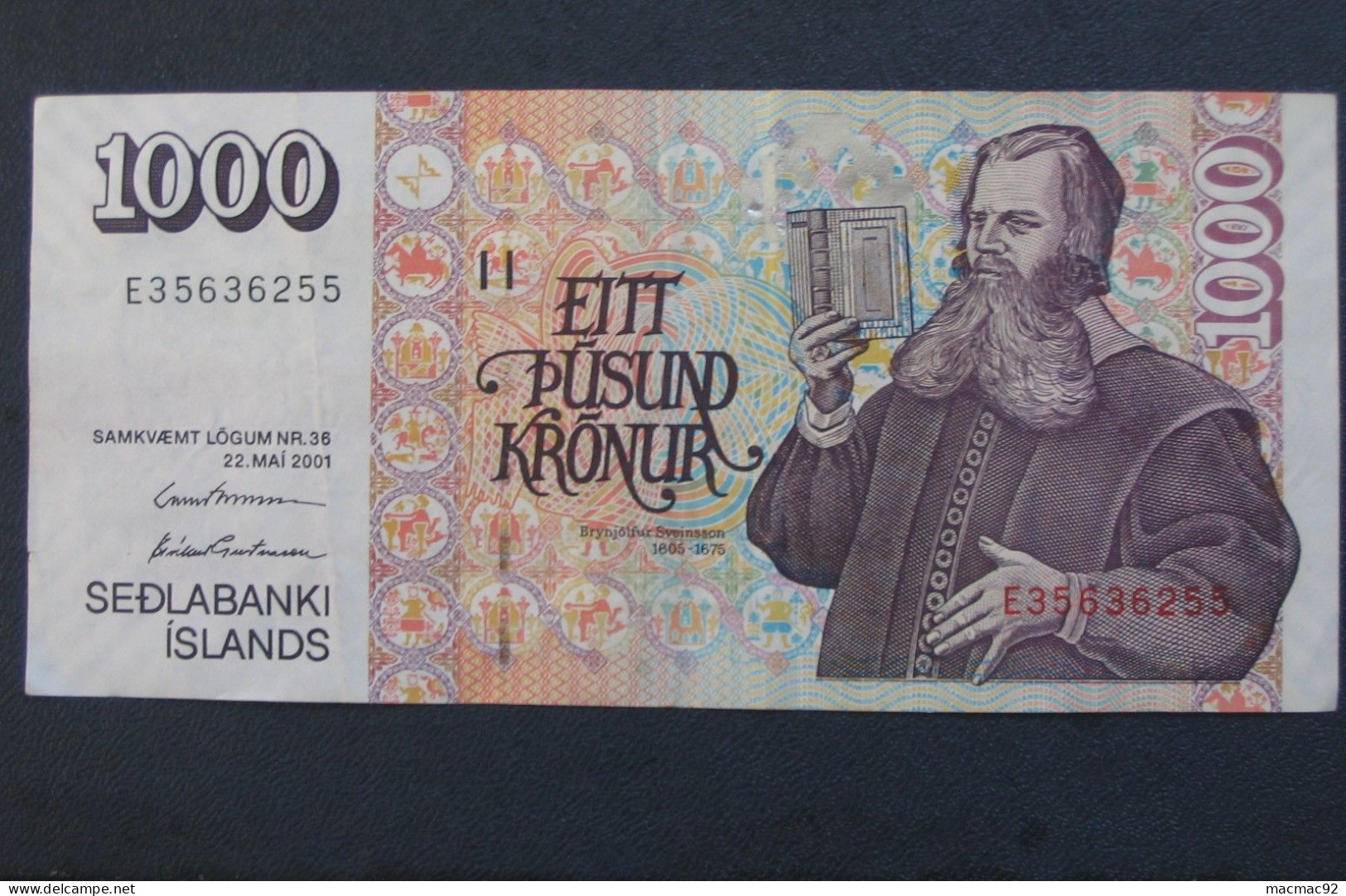 ISLANDE  - 1000 Eitt Pusund Kronur 2001 - Sedlabanki Islands  **** EN ACHAT IMMEDIAT **** - Islande