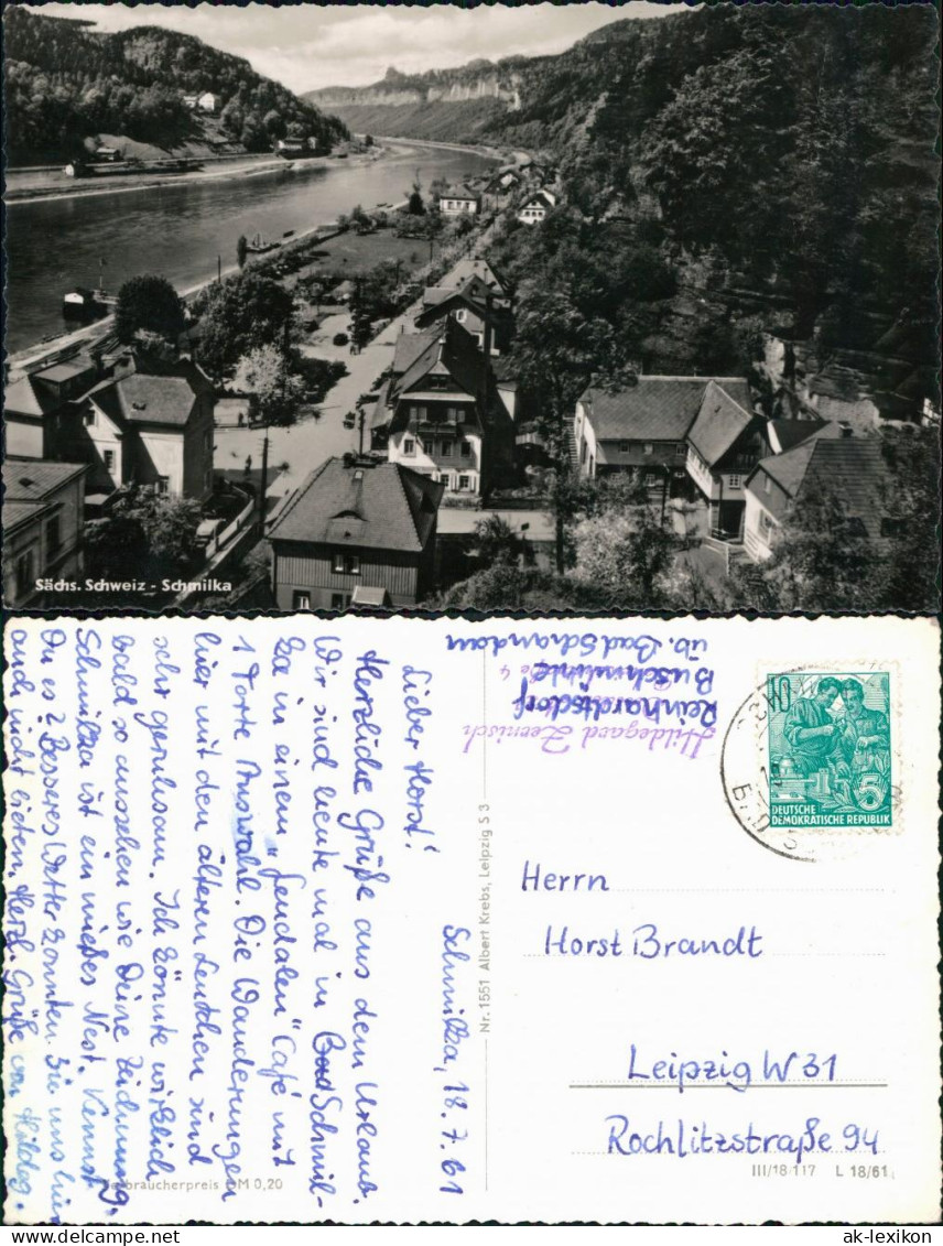 Ansichtskarte Schmilka Blick Auf Den Ort Mit Elbe 1961 - Schmilka