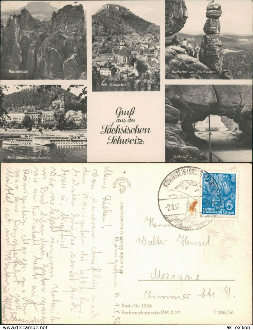 Sächsische Schweiz - Basteibrücke, Fels Königstein, Barbarine, Dampfer,  G1956 - Rathen