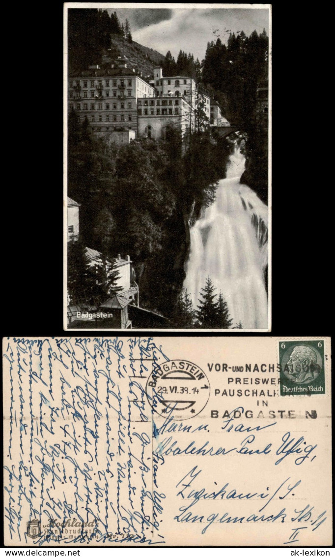 Ansichtskarte Bad Gastein Ortsansicht Mit Wasserfall (Waterfall) 1939 - Bad Gastein