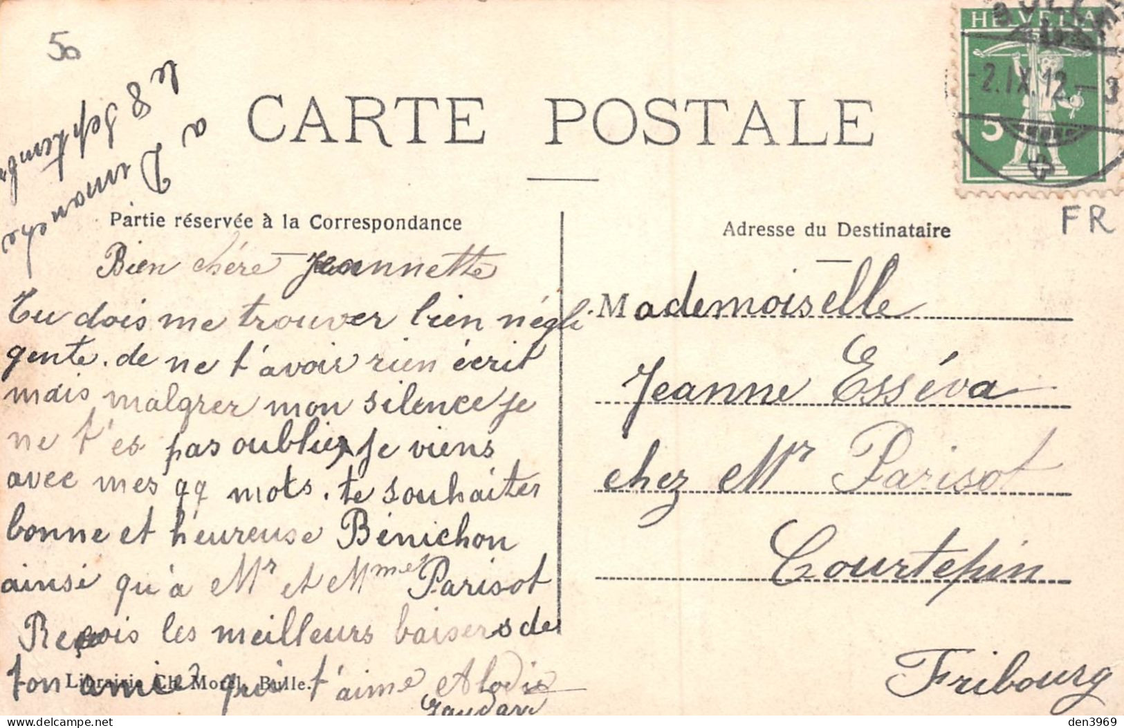 Suisse - FR - BULLE - Foire Aux Bestiaux D'automne - Hôtel De L'Ecu - Voyagé 1912 (2 Scans) Esséva / Parisot à Courtepin - Bulle