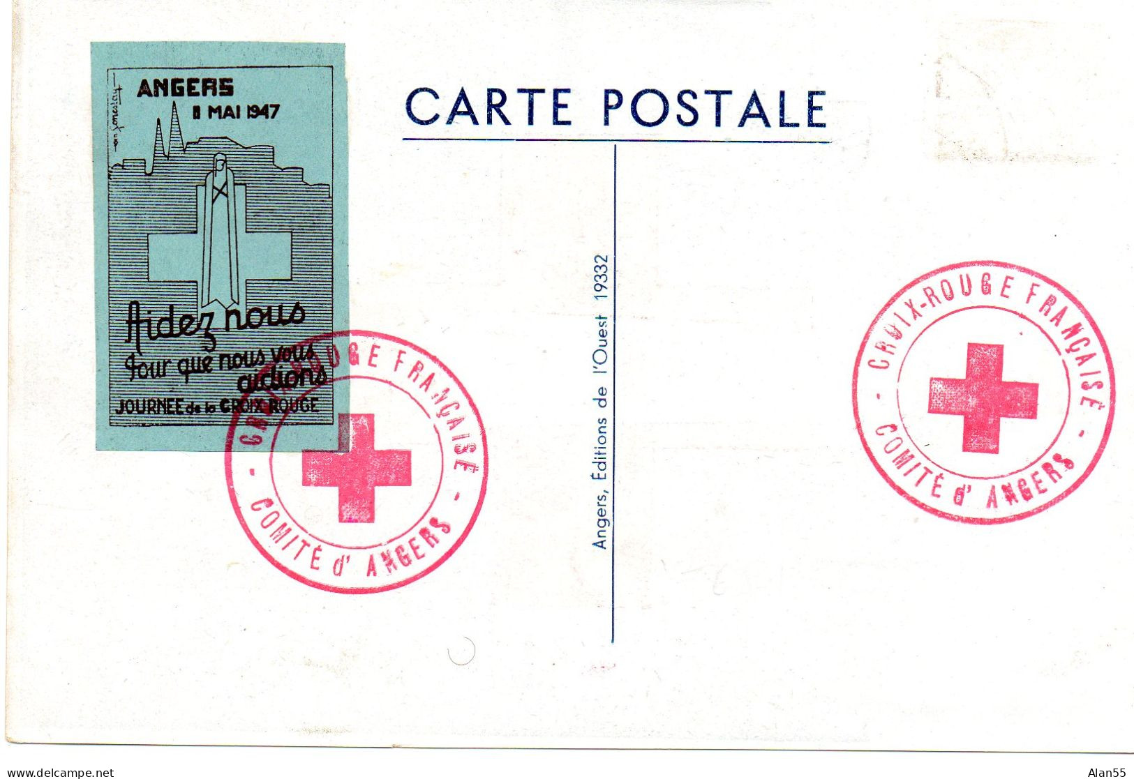 FRANCE.1947."JOURNEE DE LA CROIX-ROUGE-ANGERS".TYPE "CERES". VIGNETTE. - Red Cross