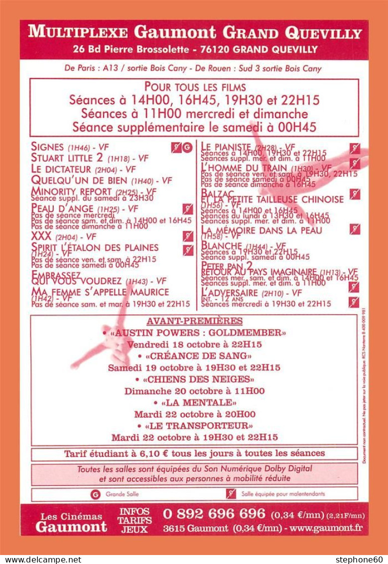 A688 / 487 Carte Pub Type Flyer Cinéma GAUMONT STUART LITTLE 2 - Sonstige & Ohne Zuordnung