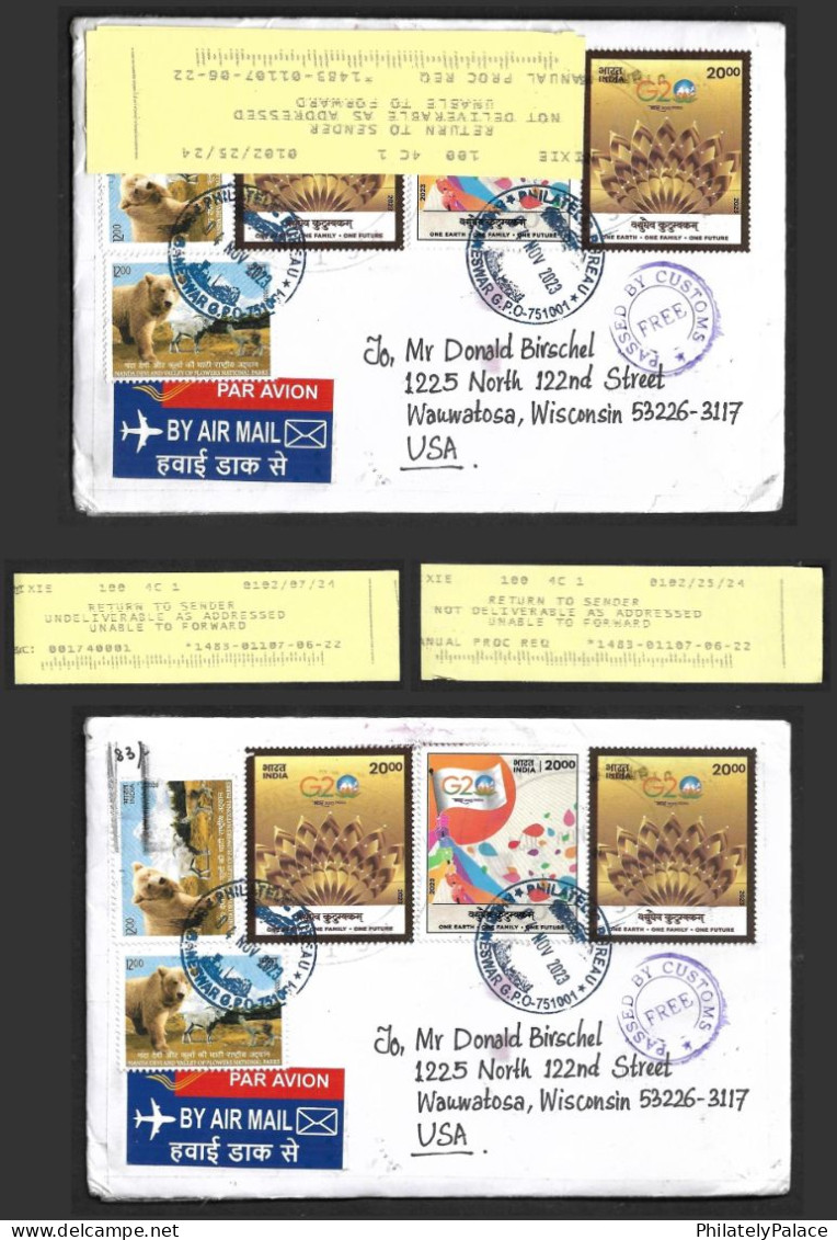 2020-2024 India -USA- India, Undelivered Address, G20,Korea, Mexico, Russia,China, Bear, Goat, Cover (**) Inde Indien - Brieven En Documenten