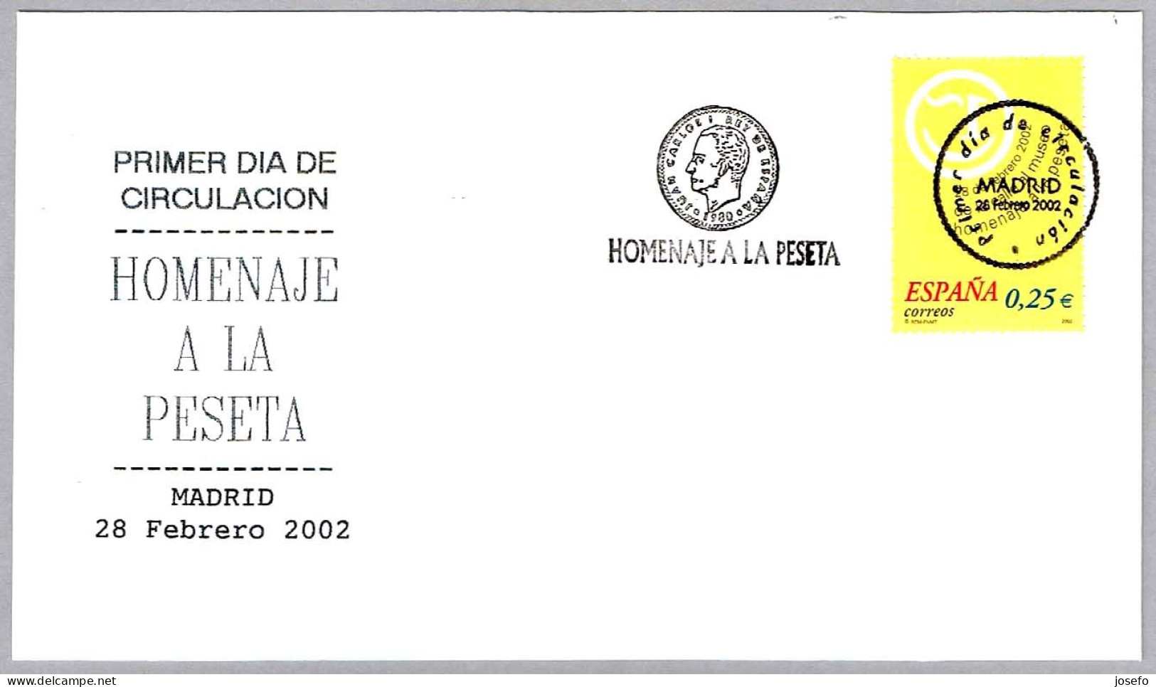 HOMENAJE A LA PESETA - Homage To The PESETA. FDC Madrid 2002 - Monnaies