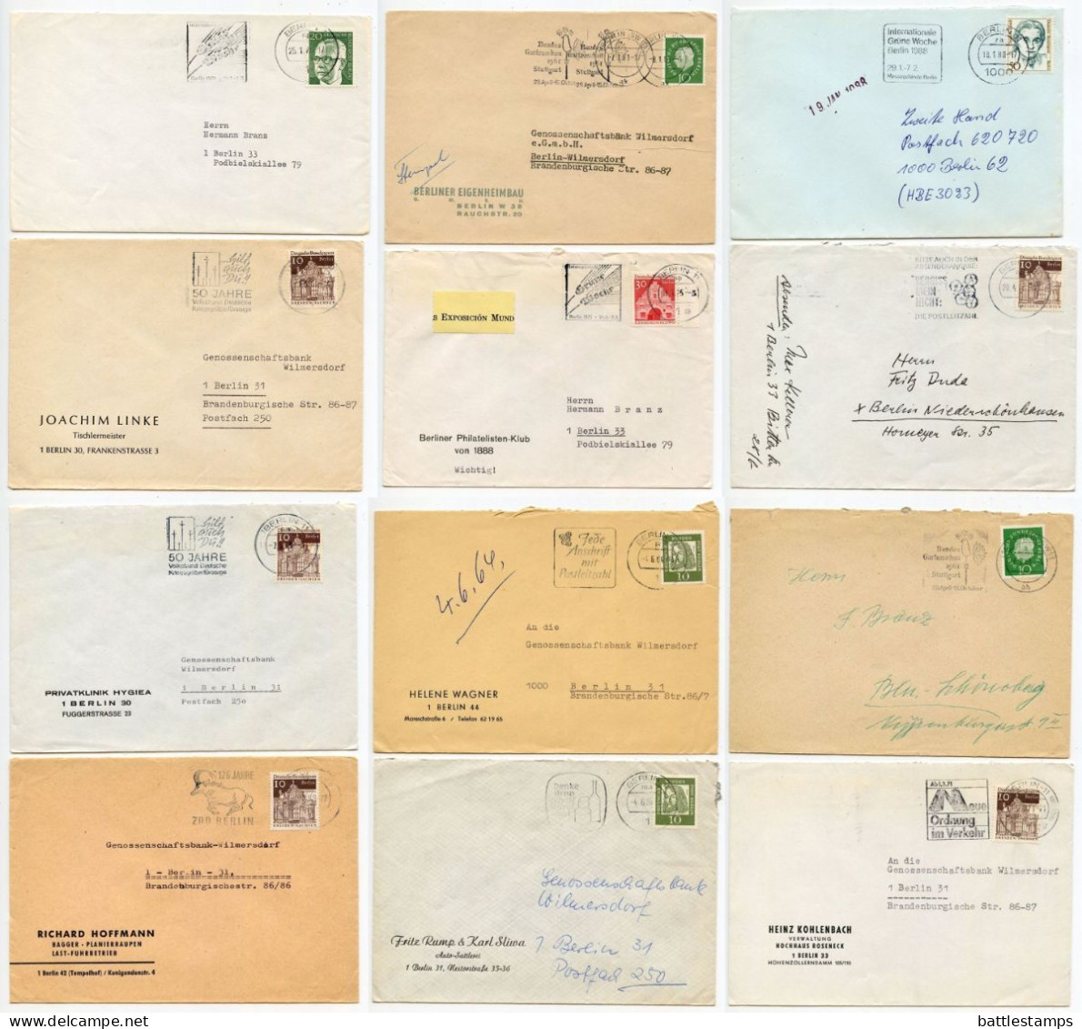 Germany, Berlin 1960'-1980's 13 Covers With Mix Of Definitive Stamps And Slogan Machine Cancels - Briefe U. Dokumente