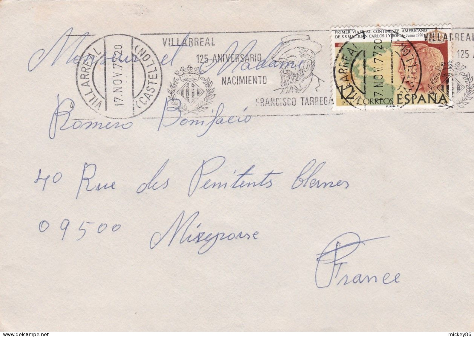 ESPAGNE -1975--lettre VILLARREAL  Pour MIREPOIX-09 (France) ...timbre Seul Sur Lettre , Beau Cachet - Briefe U. Dokumente