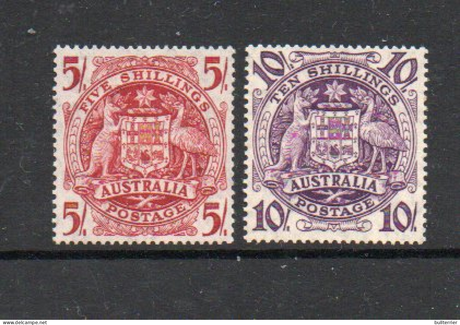 AUSTRALIA - 1948 - ARMS 5/- AND 10/-   MINT HINGED PREVIOUSLY -VERY FINE  , SG £24 - Neufs