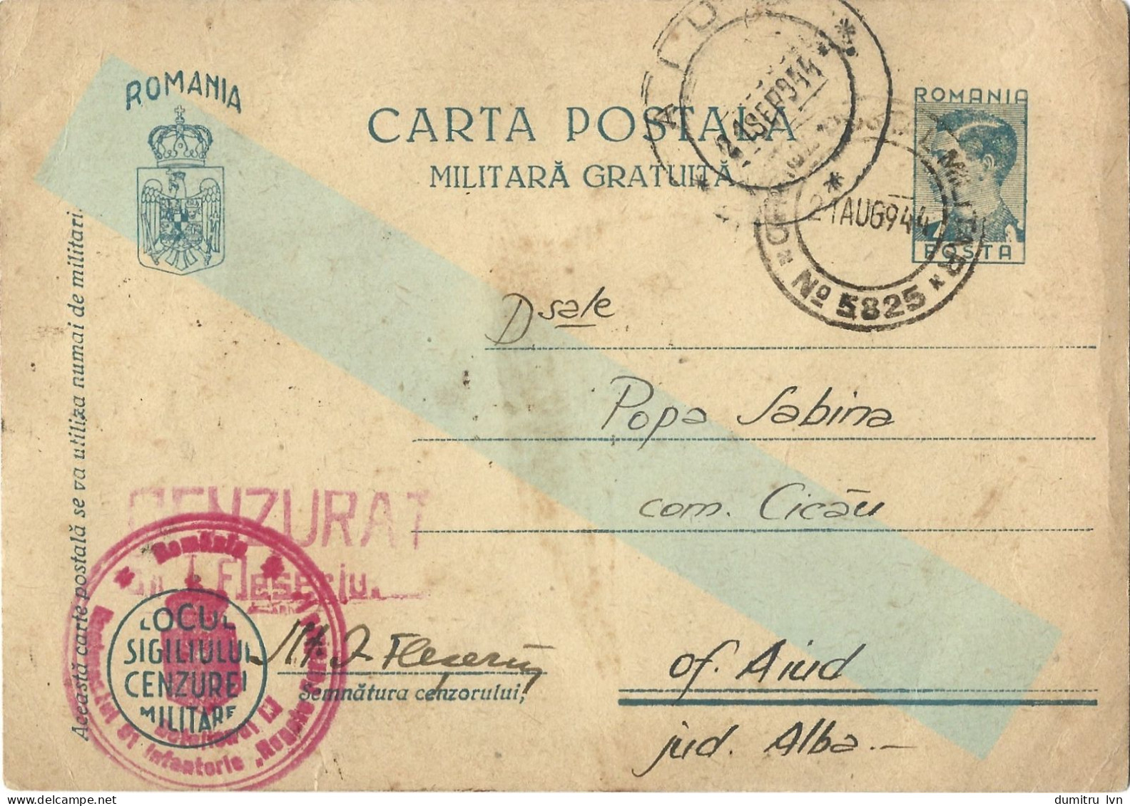 ROMANIA 1944 FREE MILITARY POSTCARD, MILITARY CENSORED, OPM 5825, POSTCARD STATIONERY - Cartas De La Segunda Guerra Mundial