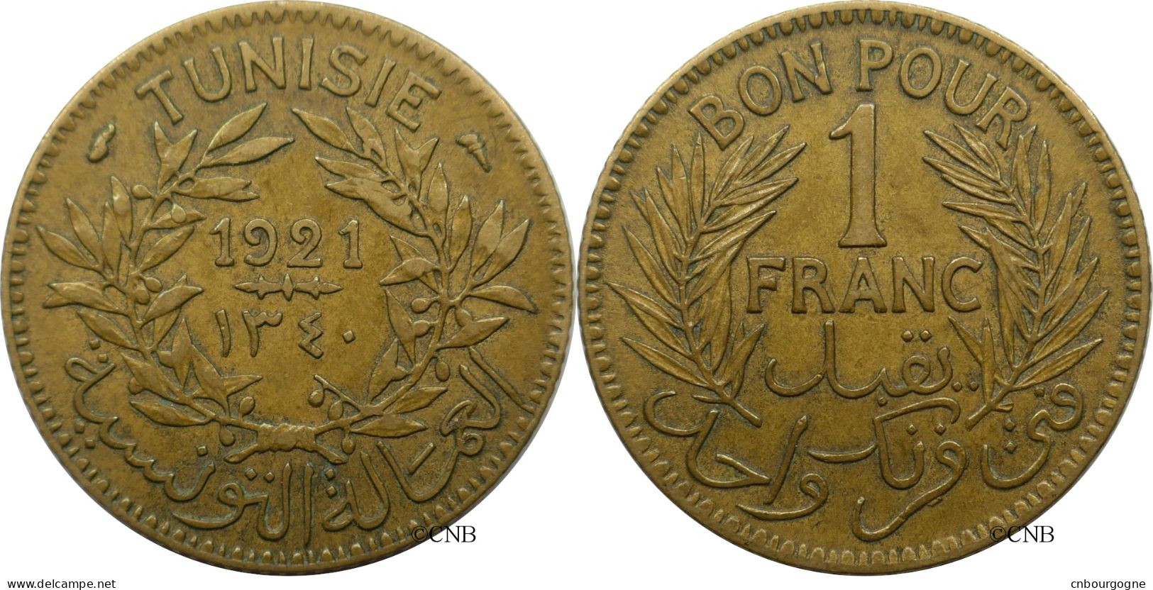 Tunisie - Protectorat Français - Naceur Bey - 1 Franc 1921-AH1340 - TTB/XF45 - Mon5562 - Tunesië