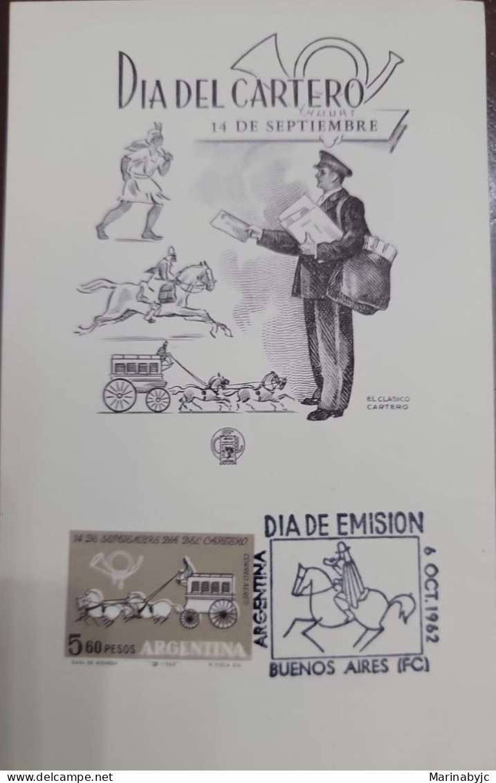 D)1962, ARGENTINA, FIRST DAY COVER, ISSUE, POSTMAN'S DAY, THE CLASSIC POSTMAN, FDC - Other & Unclassified