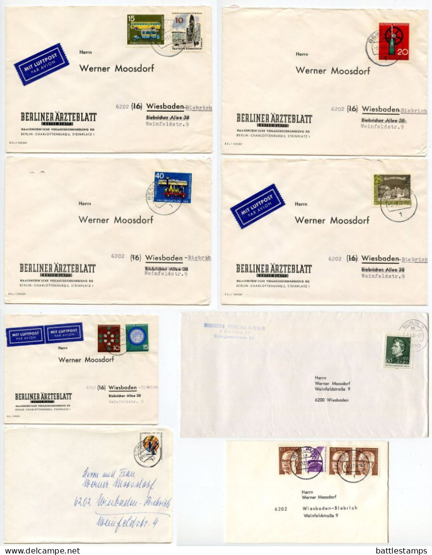 Germany, Berlin 1960'-1980's 8 Covers To Wiesbaden With Mix Of Stamps And CDS Postmarks - Lettres & Documents