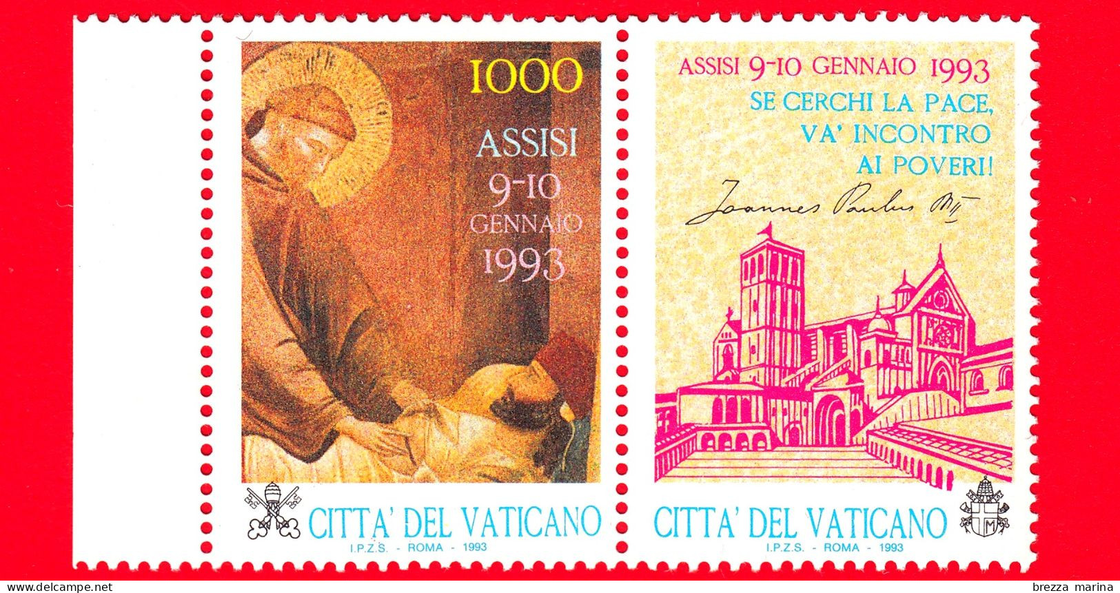 Nuovo - MNH - VATICANO - 1993 - Incontro Di Preghiera Ad Assisi Per La Pace In Europa - San Francesco E Sofferente -1000 - Unused Stamps