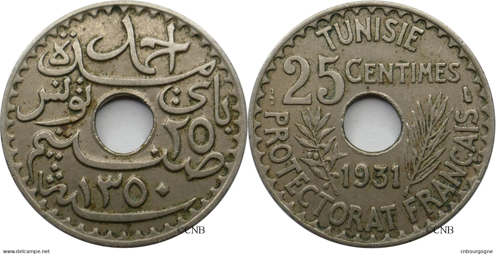 Tunisie - Protectorat Français - Ahmed I Bey - 25 Centimes 1931-AH1350 - TTB/XF45 - Mon5932 - Tunisie