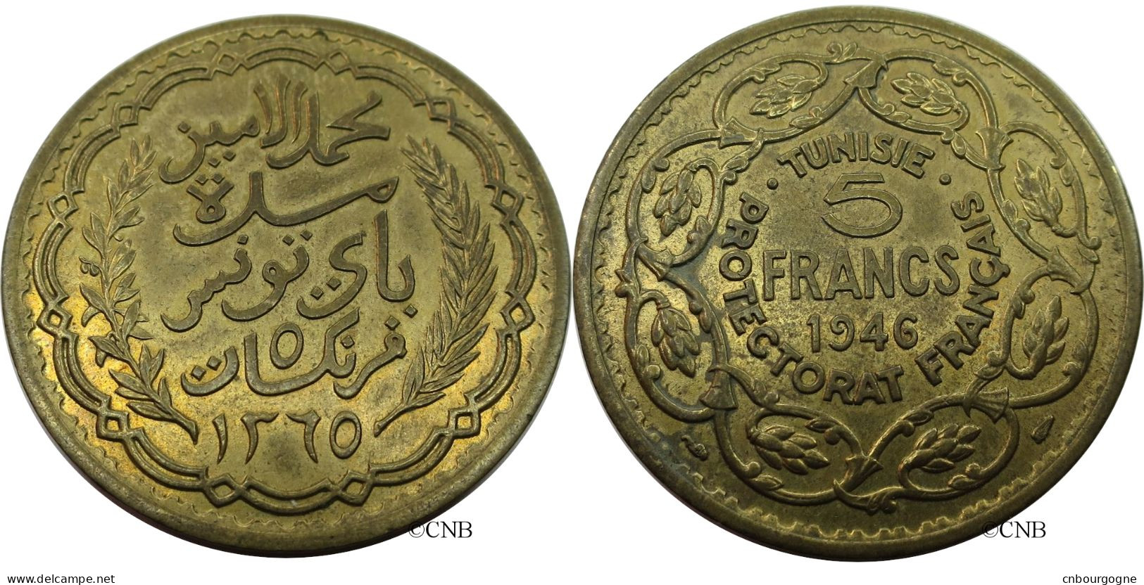 Tunisie - Protectorat Français - Lamine Bey - 5 Francs AH1365 / 1946 - SUP/AU58 - Mon4676 - Túnez