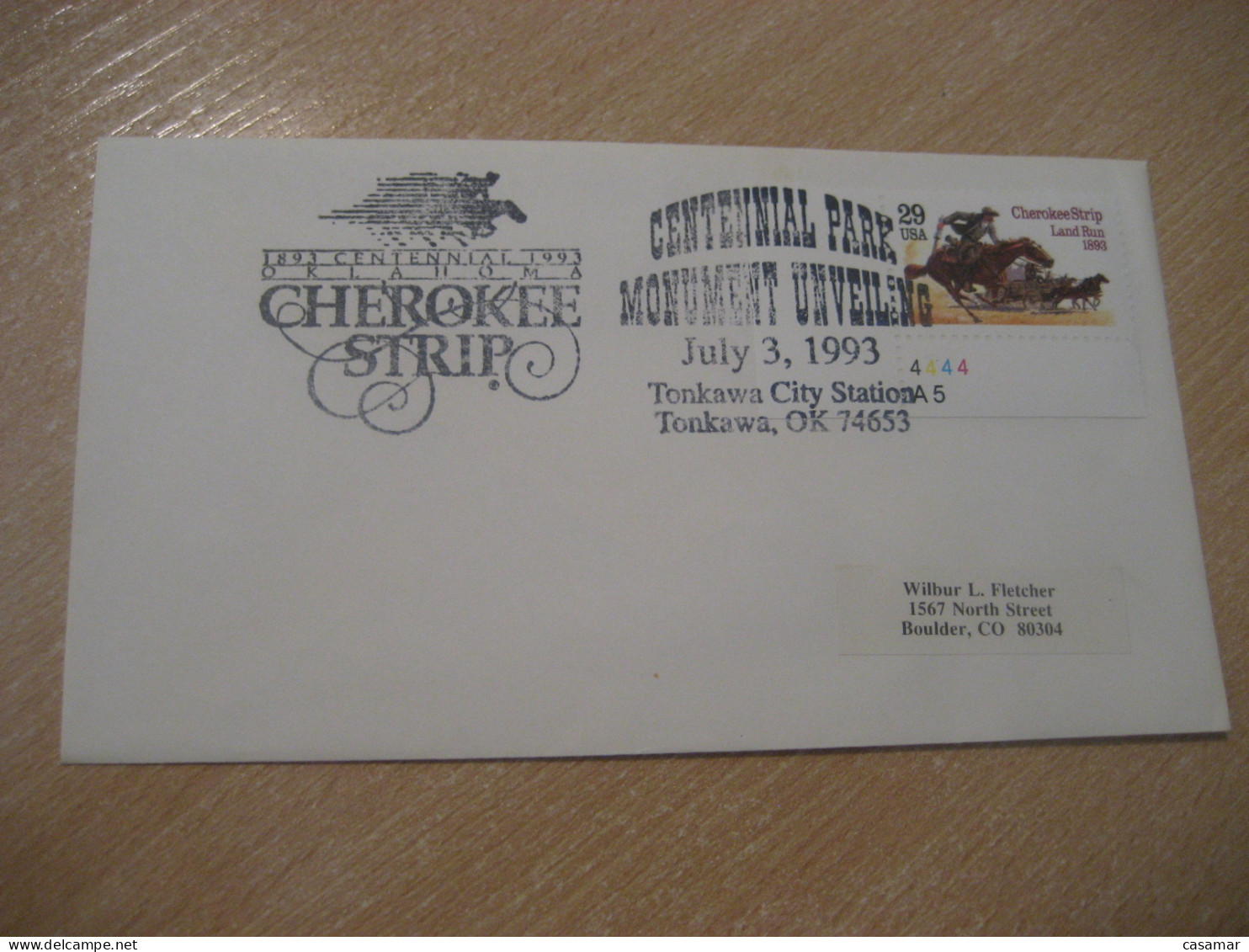 TONKAWA 1993 Cherokee Strip Monument Unveiling American Indians Indian Cancel Cover USA Indigenous Native History - Indianen