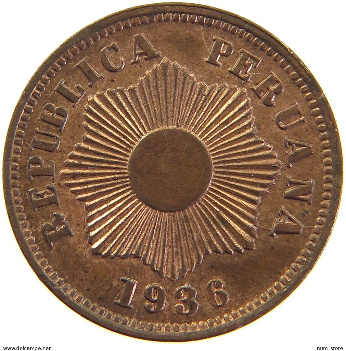 PERU CENTAVO 1936 UNC RED LUSTRE DOUBLE STRUCK #t030 0229 - Peru