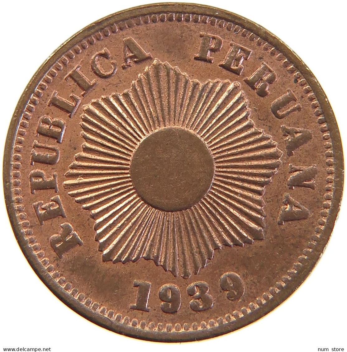 PERU CENTAVO 1939 UNC RED LUSTRE DOUBLE STRUCK #t030 0225 - Pérou