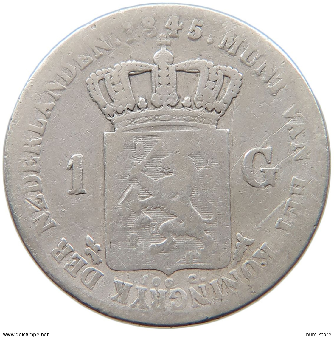 NETHERLANDS GULDEN 1845 NO DASH Willem II. 1840-1849 #t028 0533 - 1840-1849 : Willem II