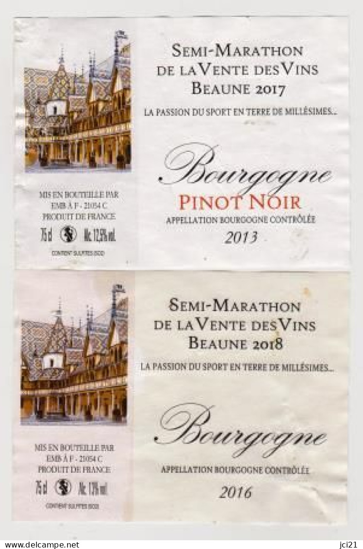 2 étiquettes HOSPICES DE BEAUNE " Semi Marathon De La Vente Des Vins 2017 Et 2018 " Bourgogne Et Pinot Noir (1061)_ev605 - Bourgogne