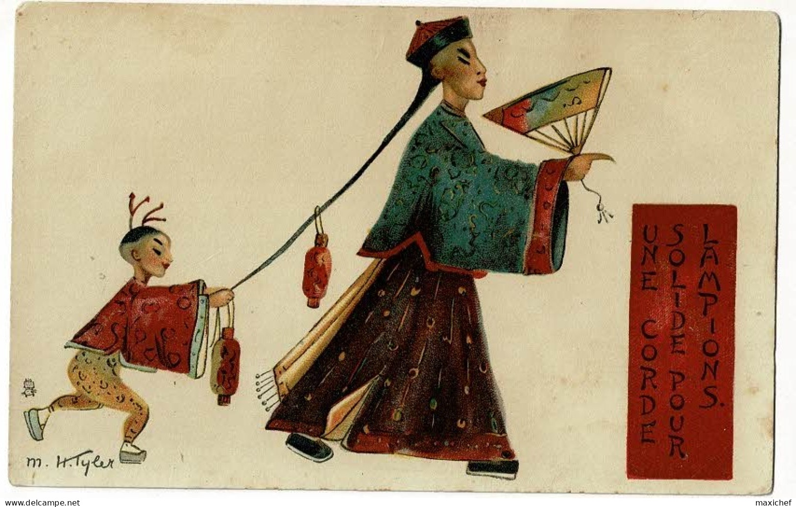 Carte Illustrée M H Tyler - Une Corde Solide Pour Lampions (chinois Avec éventail, Enfant Attachant Lampions Sur Tresse) - Tuck, Raphael