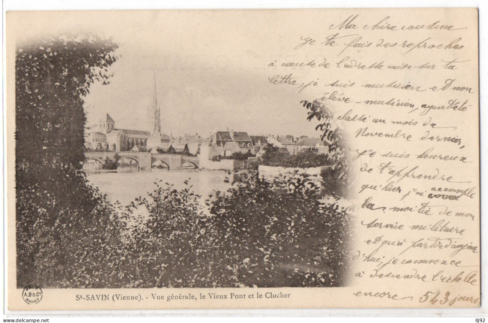 CPA 86 - SAINT SAVIN (Vienne) - Vue Générale, Le Vieux Pont Et Le Clocher - Dos Non Divisé - Saint Savin