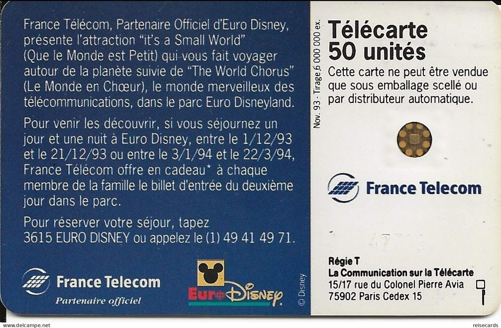 France: France Telecom 11.93 F448 Euro Disney, Le Cadeau - 1993