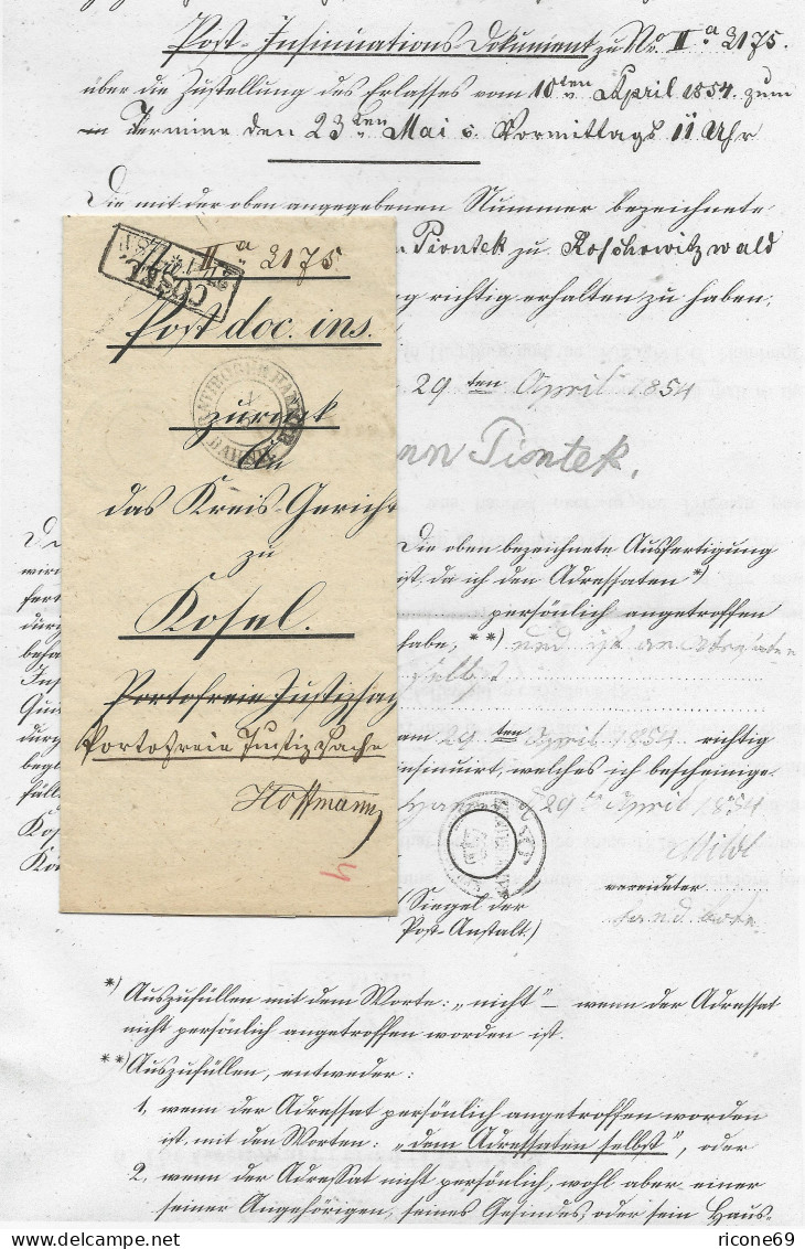 Preussen 1854, K2 Ratiborer Hammer Bahnh. Auf Post Insinuations Dokument - Briefe U. Dokumente