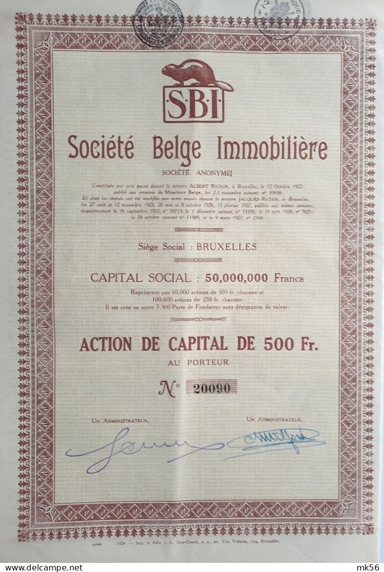 Société Belge Immobilière - Bruxelles - 1927 - Autres & Non Classés